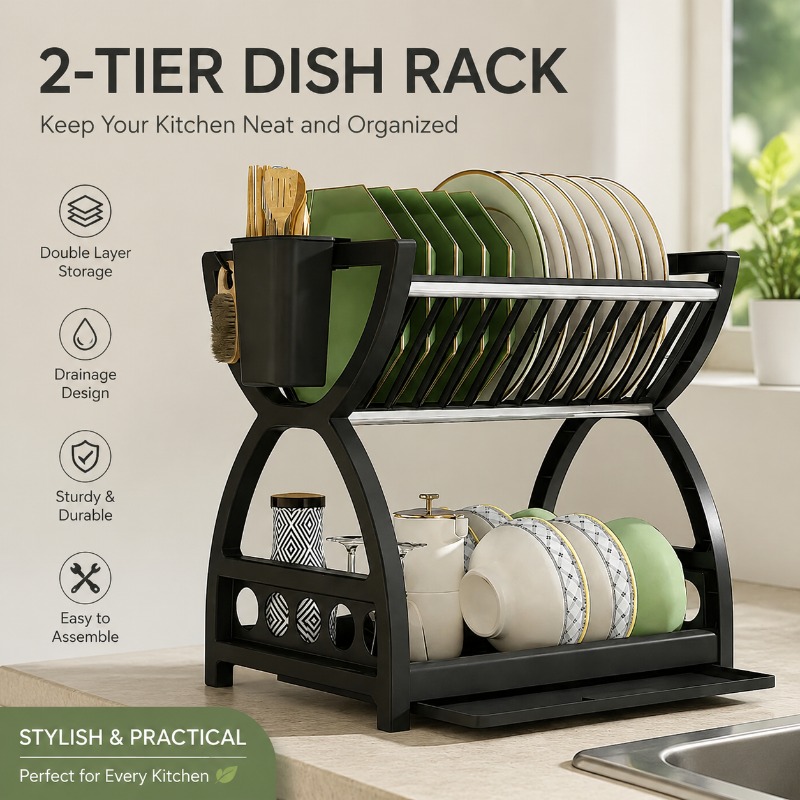 Kitchen Appliances Storage - رف تجفيف أطباق من طبقتين للمطبخ